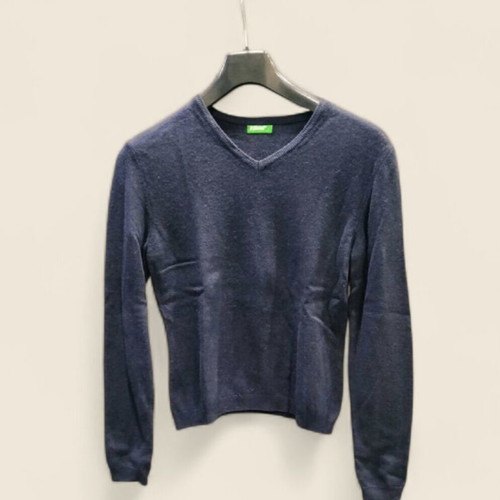 Benetton wool sweater with V neck used, size S, dark blue