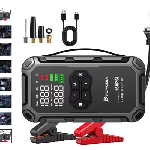 Popdeer PD-JA66 Car Battery Starter with Air Compressor 160PSI, LCD, USB