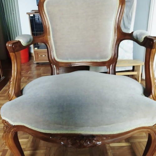 Louis Quinze Kenz sofa used, handmade wooden, velvet fabric
