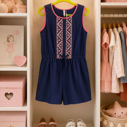 Jadna Kids Playsuit 10 Years Like New, Dark Blue with Pink Details