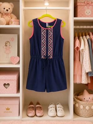 Jadna Kids Playsuit 10 Years Like New, Dark Blue with Pink Details