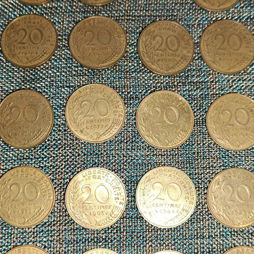 French 20 centimes coin collection used, 31 pieces
