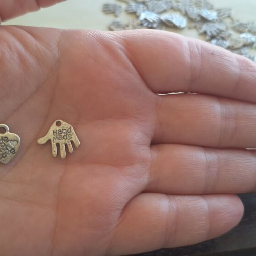 Hand and heart charms, pack of 79, handmade