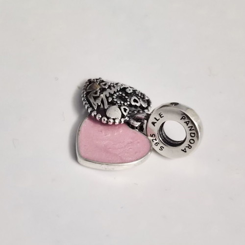 Pandora double heart family charm, new, pink and silver