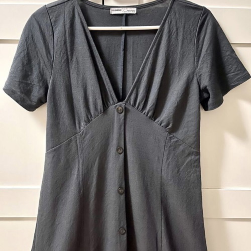 Pull & Bear midi anthracite dress with buttons and V neckline