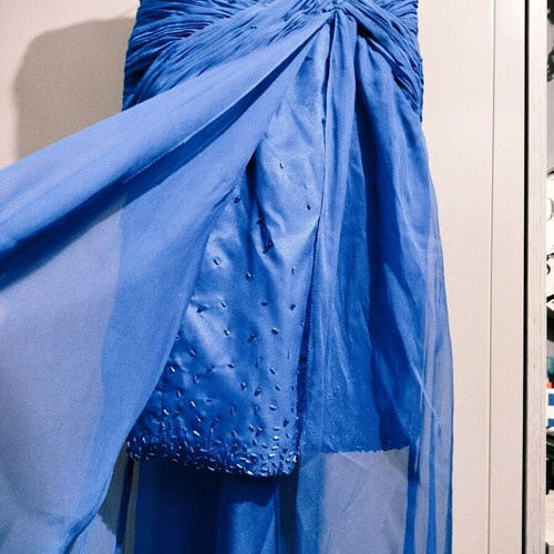 Long dress used, blue, size 46 with slit and scarf
