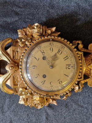 Swedish Wooden Replica Rokoko Wall Clock used