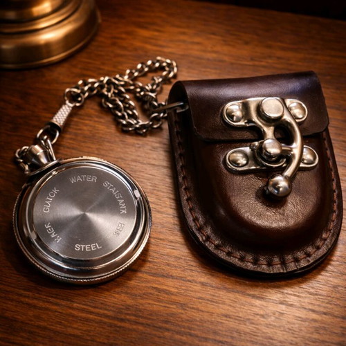 National Army pocket watch like new with leather case and luminous hands