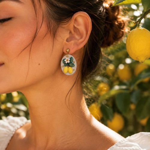 Handmade Lemon Earrings Polymer Clay New