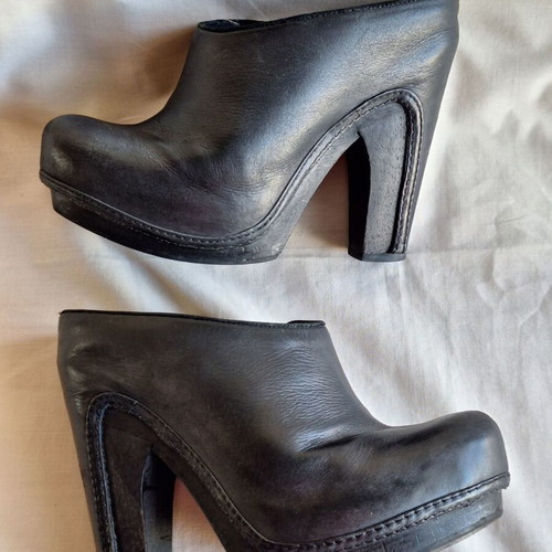 AllSaints Spitalfields Black Leather Platform Mules Size 39