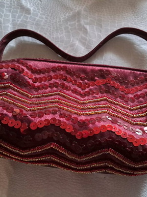 Evening satin handbag like new with burgundy sequins