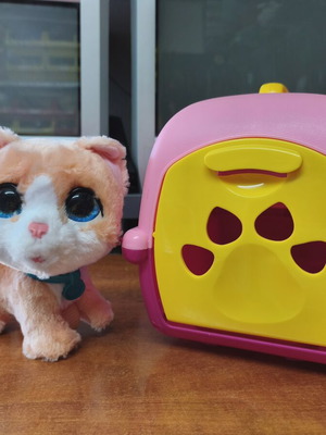 Fur Real Walkalots Peach Kitty Cat μεταχειρισμένο με κλουβί μεταφοράς
