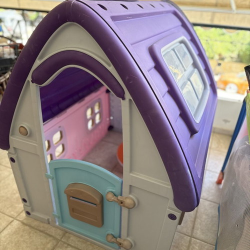 Children's plastic playhouse used, purple white and pink