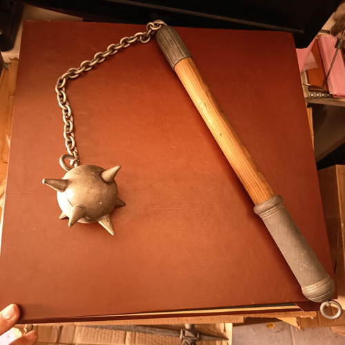 Viking Decorative Flail used, real metal and wood collectible