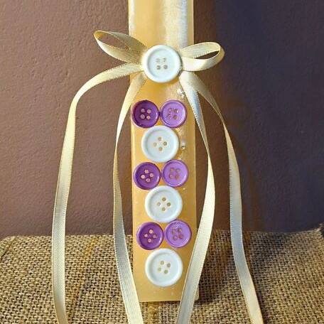Handmade Easter Candle with Buttons and Satin Ribbons Ecru/Purple New