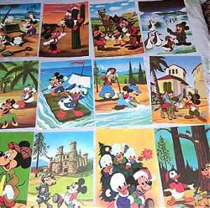 Συλλεκτικες καρτες Disney  του 1970 με τους ηρωες Μικυ,Ντόναλντ,Γκουφυ, 13 τεμάχια.