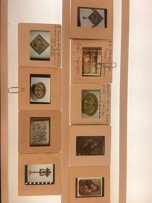 Collectible slides with Byzantine icons, church relics and traditional ceramics, like new