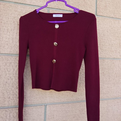 Pink Woman long-sleeve crop top, red, size S