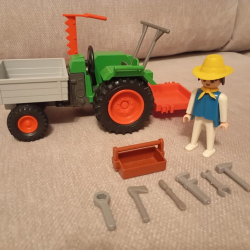 Playmobil tractor with bucket and mower