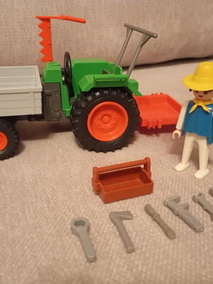 Playmobil tractor with bucket and mower