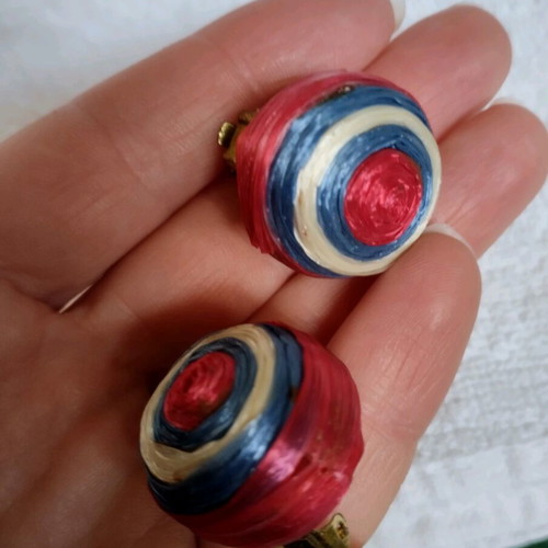Vintage clip-on earrings new, blue and red