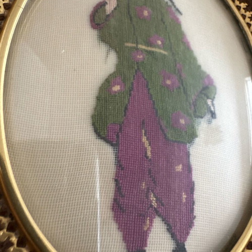 Embroidery frames vintage set of 2 with velvet oval gold details used