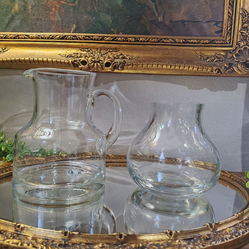 Vintage solid glass set – large jug (1200 ml) and balloon vase (900 ml)