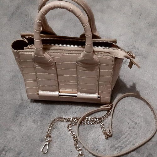Zara beige handbag with animal print and long strap, new