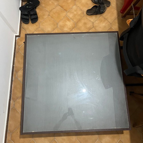 Coffee table 1x1 with glass top and two drawers
