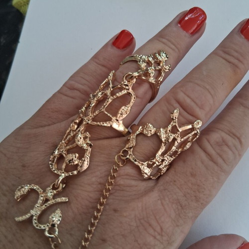 Boho-slave ring set with gold color, initial K charm