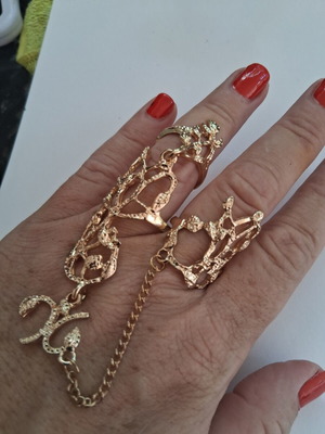 Boho-slave ring set with gold color, initial K charm
