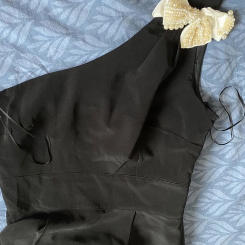 Lussile black one-shoulder dress with bow and back zipper, new