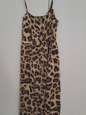 Satin Leopard Midi Dress like new with buttons and adjustable straps