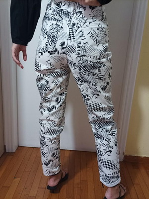ASOS jeans with black and white comic newspaper print size M new