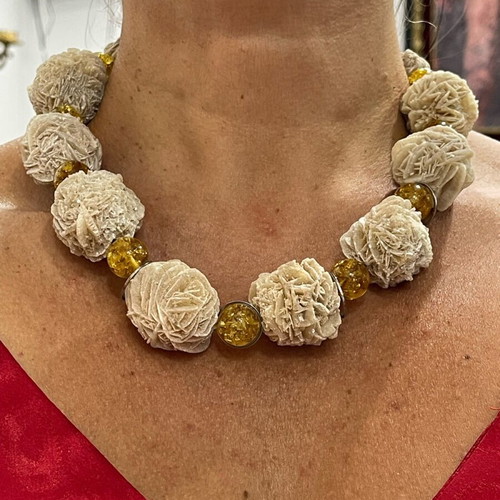 Necklace with Desert Rose and Baltic Amber new