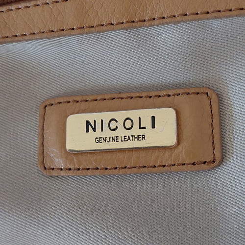 Nicoli leather women's handbag used, beige, large size