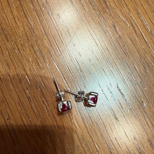 White gold K9 earrings like new with synthetic ruby
