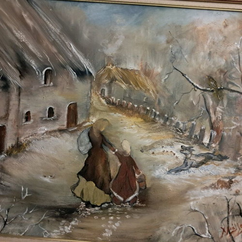 Winter landscape large with gold frame new