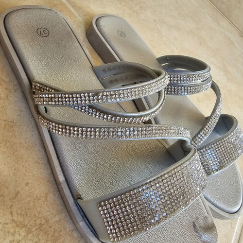 Children's sandals with rhinestones size 37, used, gray and silver