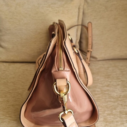 Nine West satchel bag used, nude beige with glossy finish
