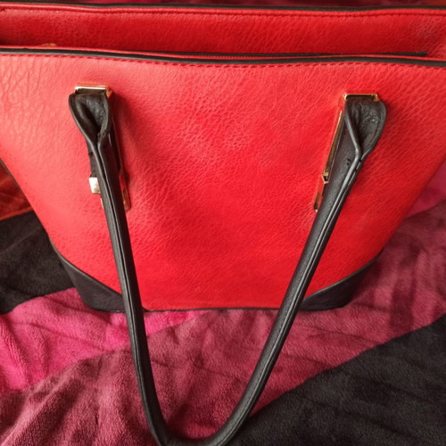 Women's bag new red black leather shoulder