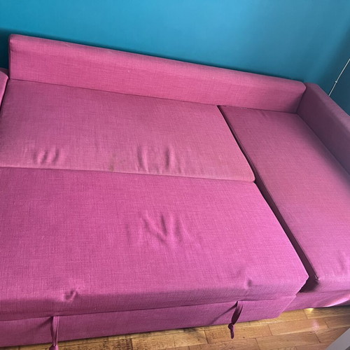 Three-seater sofa with chaise lounge and double bed like new