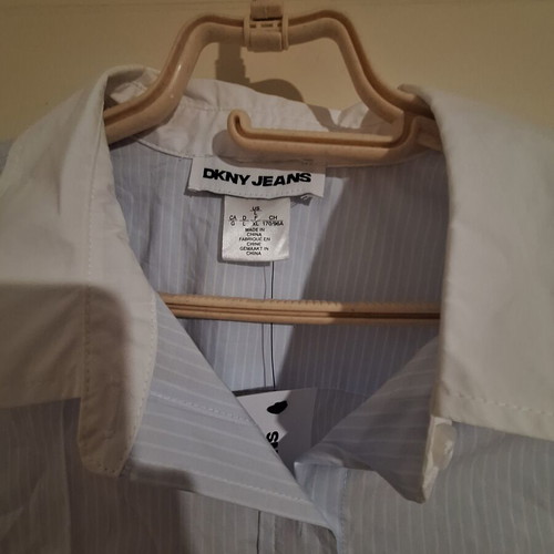 DKNY sleeveless shirt new, blue with white collar