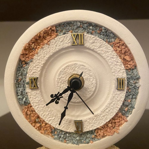 Decorative handmade clock like new, analog tabletop, stone material