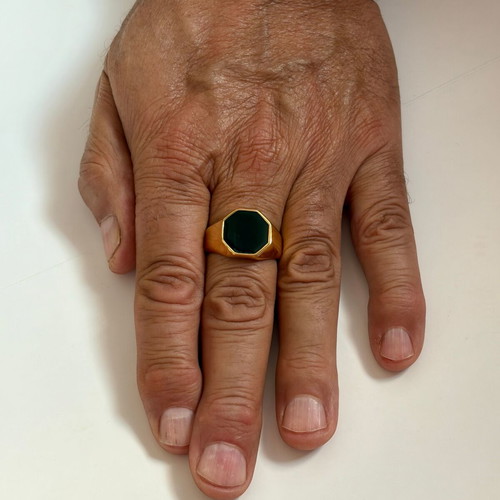 Black Enamel Octagon Signet Ring New, 316L Stainless Steel, US Size 12
