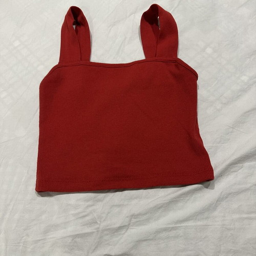 Red Rib Crop Top like new with square neckline