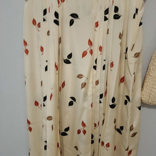 Beige blouse and pleated skirt set with leaf pattern, like new
