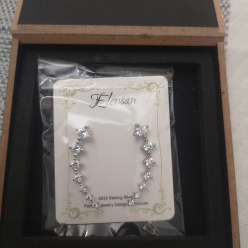 Elensan 925 Silver Ear Climbers with Zirconia New