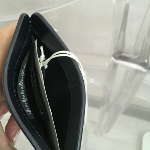 COS genuine leather card holder new, dark blue with orange lining