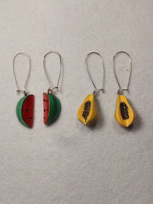 Earrings fruit design, like new, set of 2 pairs, colorful